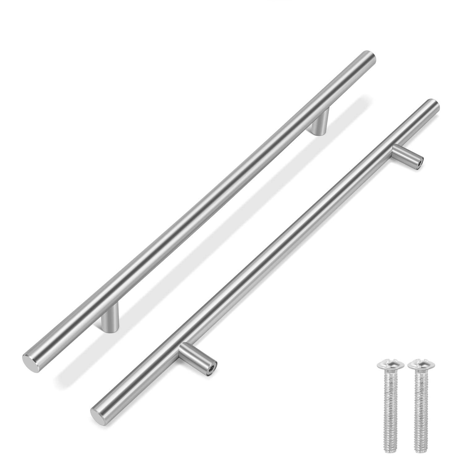 Flexzion 10 Pack Kitchen Cabinet Handles Silver Drawer Pulls 16 inch, 10 inch Hole Center, Stainless Steel T Bar with Satin Brushed Nickel, Hardware for Kitchen Cupboard Door Bathroom Furniture