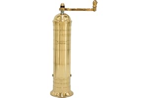 Alexander Home The Original Greek Pepper Mill 10 Inch Tall | European Pepper Mill Grinder with Crank Handle | Manual Pepper Grinder | Peppercorns Refillable - Brass