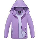Kids Rain Jacket Waterproof Raincoat Mesh Lined Coat with Removable Hood for Boys Girls