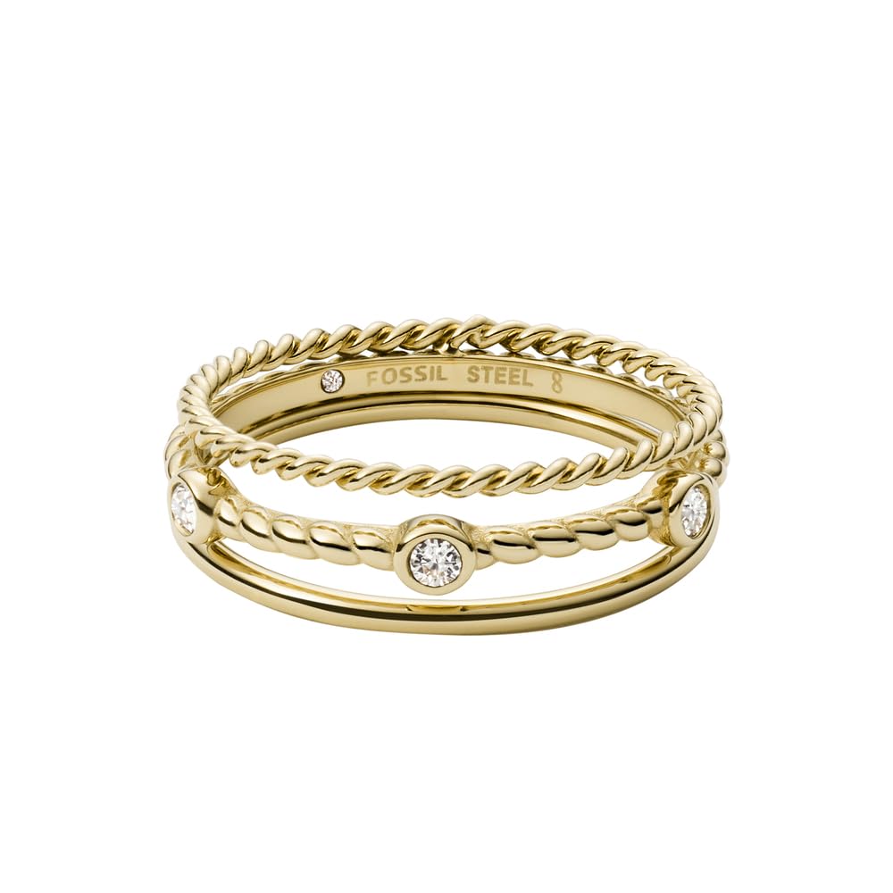 Fossil Ring for Women Vintage Iconic, Height: 7.4mm Gold Stainless Steel Ring, JF03801710