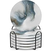 UMIRRO Absorbent Coasters for Drinks with Holder | Ceramic Stone Cup Coasters for Coffee Table | Modern Decorative Mat in Ocean Blue and Grey | Set of 6