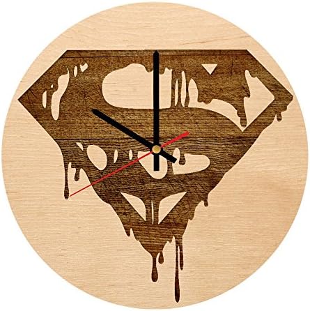 Amazon Com Superman Logo Art Design Handmade Wood Wall Clock Modern Wood Wall Clock Gift Ideas For Him And Her Handmade Home Wall Art Decor Home Kitchen
