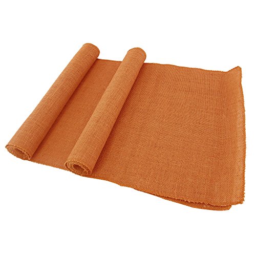 BambooMN Orange 15" x 88" Vintage Burlap Table Runner for Rustic Wedding Bridal Shower Bachelorette Graduation Party Table Decor Decorations, 2 Pieces