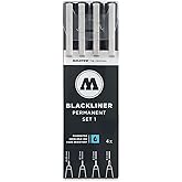 Molotow Blackliner Pen 4-Pen Set 1 - .05mm, .1mm, .2mm, .4mm Tips, 1 Set Each (200.486)