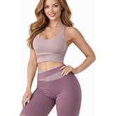 TULIP DE NOIR Women's 2-Piece Workout Set, Seamless Racerback Sports Bra and Biker Shorts, Polyester Spandex