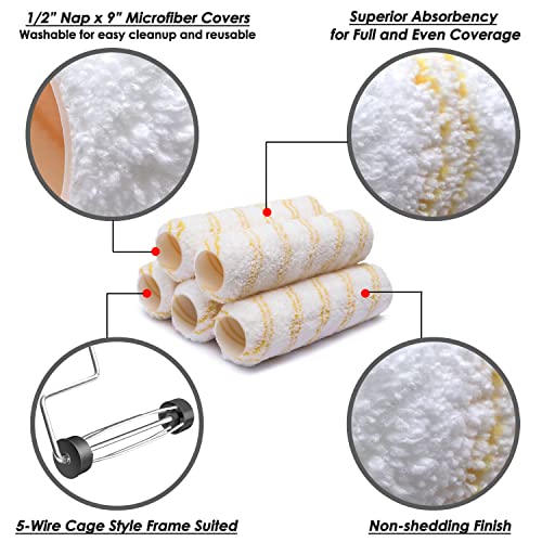 PinStone House Paint Roller Kit, 9 inch Extendable Roller Frame with 5