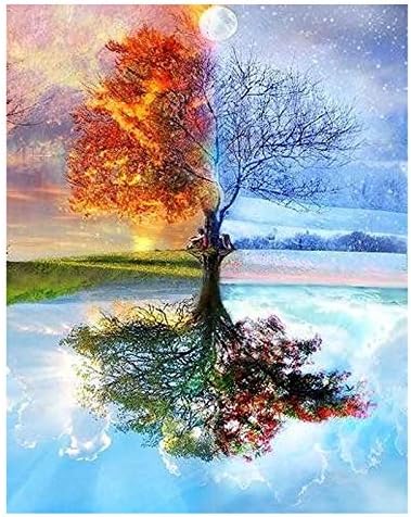 Paint by Number Kit,DIY Oil Painting Four Season Tree Drawing Colourful Canvas with Brushes Christmas Decor Decorations Gifts - 16 * 20 inch with Frameless