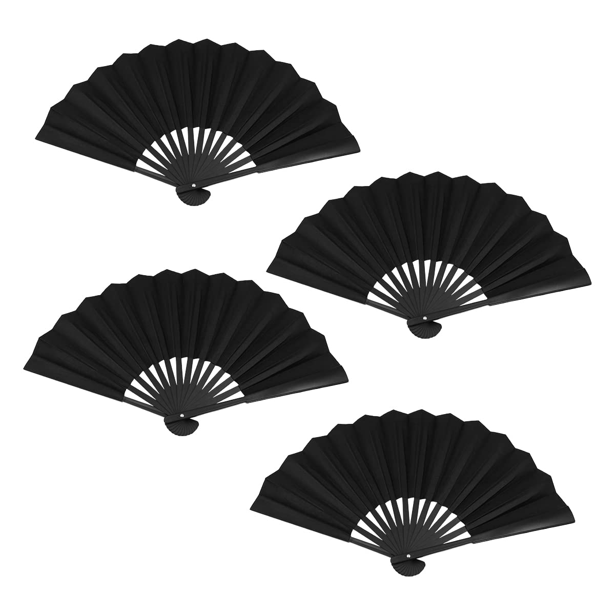 WANGCL 4 Pcs Handheld Folding Fan Chinese Fan Oriental Cloth Fabric Fan for Dancing Cosplay Props Wedding Party Home Decorations (Black)