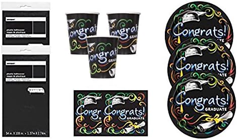 Chalkboard Graduation Party Supply Kit for 24 Plates, Napkins &amp; Tablecovers