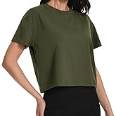 Workout Crop Tops Oversized Tshirts for Women Drop Shoulder Cotton Short Sleeve Tees Boxy Yoga Shirts 2026