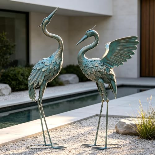 Oritty Metal Crane Garden Statue for Yard Patio Lawn