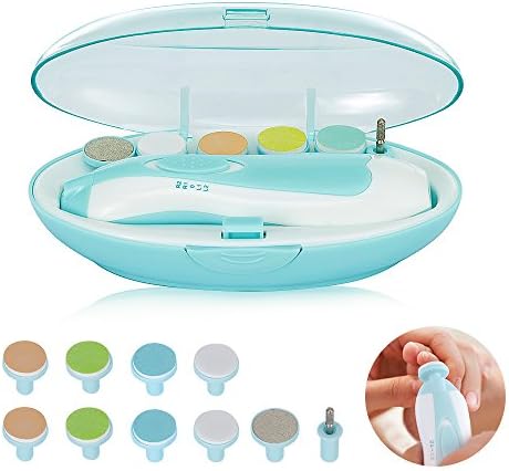 Moreslan Electric Baby Nail File Trimmer Clippers, Safe Baby Manicure Set Newborn Toddles Toes Fingernails Care Trim Polish Grooming Kit for Infant Toddler Kids or Women LED Light 10 Grinding Heads