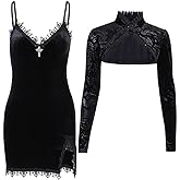 TSMNZMU Womens Gothic 2 Piece Dress - Vintage Velvet Emo Lolita Punk Grunge Alt Harajuku Dress