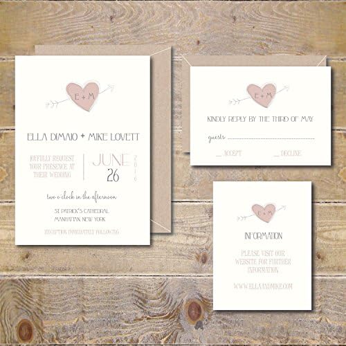 Wedding Invitations Invites Hand Drawn Heart Arrows Ilustrated Winter Spring Summer Fall Autumn Blush Pink Custom Colors