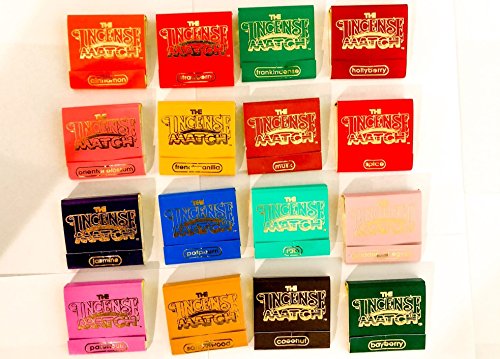 The Incense Match Original Scented Matches Mini Incense Stick - Set of 16 Unique Fragrances - Air Freshener, Odor Eliminator by Serene Treasures