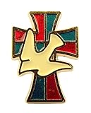 Religious Gifts Gold Plate with Enamel Holy Spirit Dove Cross Lapel Pin, 11/16 Inch