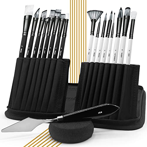 IRO Artist Paint Brush Set of 15 Professional Flat Paint Brushes for