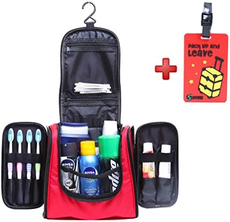 Toiletry Bag with a Hanging Hook by SHVIRO – Best Personal Organizer Toiletry Bag, Cosmetic Bag or Travel Kit Organizer – Lightweight &amp; Waterproof – Polyester 420P (Red)