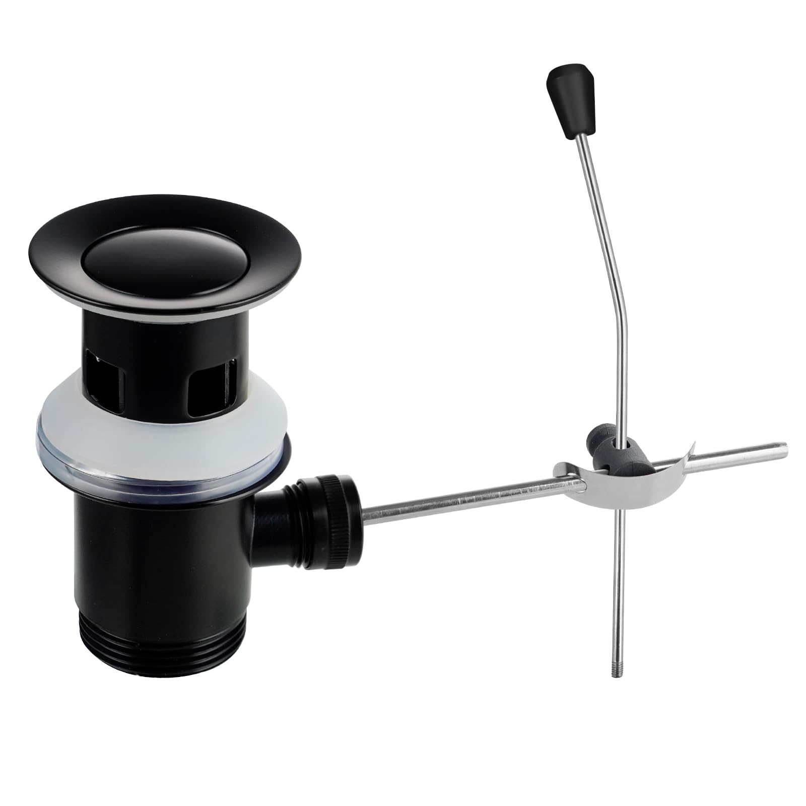 Hibbent Basin Sink Pop-Up Waste Plug Push Pull Rod Lever Kit, 1 1/4" Connection Pop Up Basin Waste Sink Plug, Allows Water to Drain Away, Matte Black