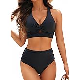 Tempt Me Women Two Piece Swimsuits High Waisted Bikini Set Tummy Control Bathing Suits Knot Twist Cutout Swimwear