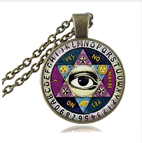 Ouija Board Pendant Necklace, Illuminati Psychic Palm Reader Spirit Jewelry, Wisdom Eye Pentagram Necklace