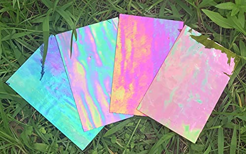 Lanyani 12 Sheets Iridescent Stained Glass Sheets Cathedral Art Glass Packs for Mosaic Work Crafts, Assorted Clear + Opaque + Clear Color