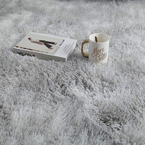 ASIinnsy Living Room Rug, Long Hair, Shaggy Modern Room Carpets, Large, Grey, Non-Slip, Soft, for Bedroom, Dining Room, Plush Rug (200 x 250 cm, Grey White)