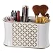 Makeup Brush Holder, Diamond Lattice Bathroom Organizer Countertop, Decorative Bathroom Counter/Vanity Organizer, 3 Slot Cosmetic Brushes Caddy/Hair Accessories Storage, Gift Packaged (White/Gold)