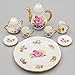 Odoria 1:6 Miniature 8PCS Porcelain Tea Cup Set Pink Flower Chintz with Gold Trim Dollhouse Kitchen Accessories
