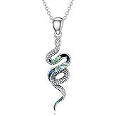 LONAGO 925 Sterling Silver Snake Pendant Necklace for Women Abalone Shell/Turquoise/Opal Snake Jewelry Gifts