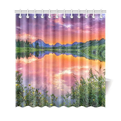 INTERESTPRINT Colorful Sunset in Wyoming Home Decor, Fantasy Lanscape Mountain Lake Forest Polyester Fabric Shower Curtain Bathroom Sets 69 X 72 Inches - Thumbnail 4