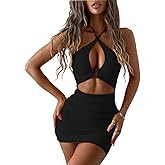 SHESEEWORLD Women's Sexy Club Sleeveless Halter Neck Ruched Bodycon Mini Party Dress Clubwear