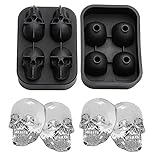GG MALL 3D Skull Silicone Ice Cube Mold Tray, BPA free, Makes Four Vivid Skulls, For Halloween, Christmas Ice Ball Cube Maker, Black