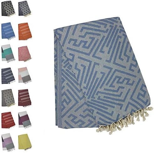 Holm 100% Turkish Cotton Peshtemal Towels - Best Oversized (39x70) Pestemal Luxury Towel for Travel, Beach, Home Bathroom, Fouta, Picnic, etc (Labyrinth Navy)