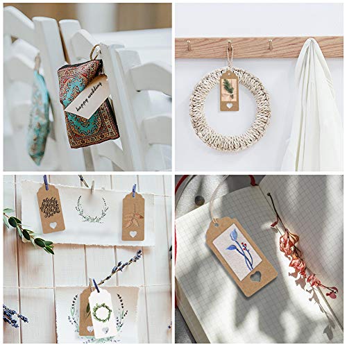 Koogel 200pcs Gift Paper Tags, Heart Kraft Paper Label with Strings for Gifts Arts Crafts Wedding Holiday Christmas