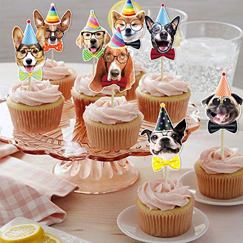 Cupcake Toppers Party Supplies TAJIAA 48PCS Dogs Face Cupcake Toppers