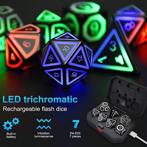 Dungeons and Dragons Dice Set Rechargeable DND Dice with Charging Box for MTG,Role Playing Table Games, RPG Polyhedral
