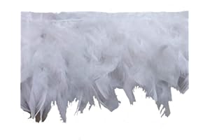 KOLIGHT Pack of 2 Yards Natural Dyed Turkey Flakes Feathers 4~6inch Fringe Trim DIY Dress Crafts Costumes Decoration (White)