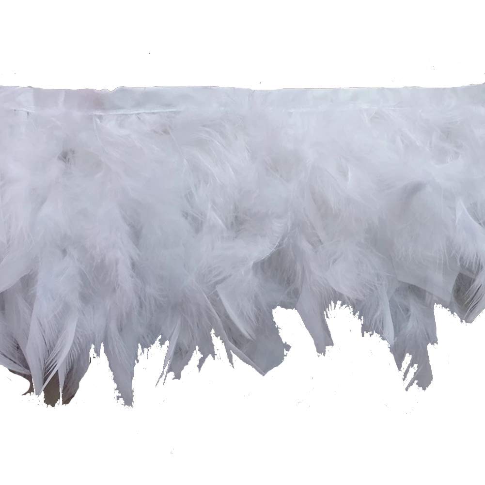 KOLIGHT Pack of 2m Natural Dyed Turkey Flakes Feathers 10-15cm Fringe Trim DIY Dress Crafts Costumes Decoration (White)
