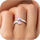 PROSILVER S925 Sterling Silver Rings for Women Dainty Birthstone Statement Ring, Dual Pear-Cut Gemstones, Open Band Rings, Jan - Dec Available