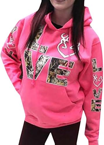 UUYUK Womens LOVE Print Loose Long Sleeve Pullover Hoodie Sweatshirt Pink US 2XL