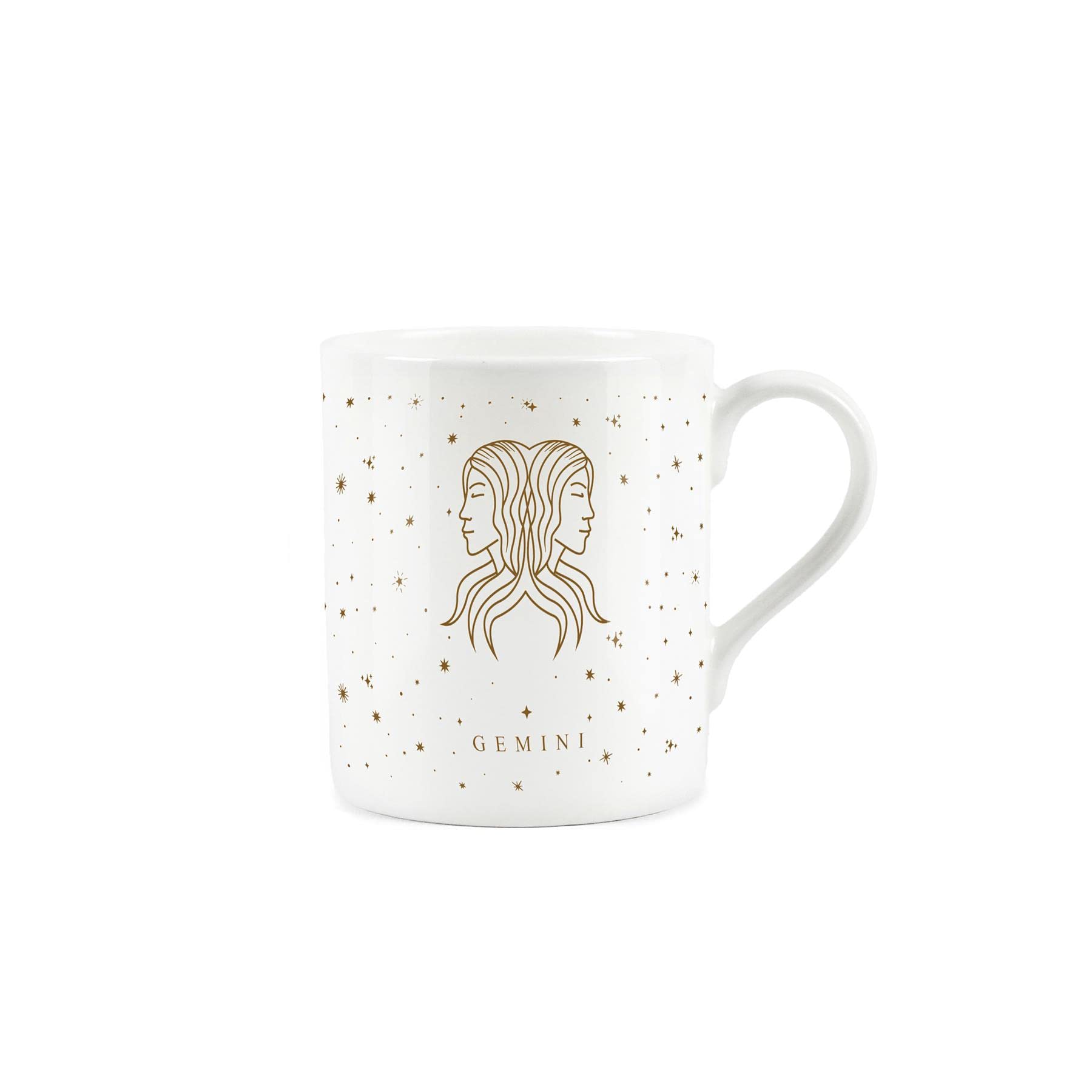 Purely Home Gemini Gold Star Sign Mug - Small Fine Bone China White Mug Coffee/Tea Present Zodiac Gift