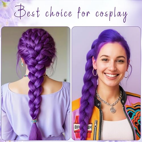 Omnikryp Purple Wig Anime Cosplay Wig 62cm Synthetic Hair Braiding Hair Lilac with Hidden Clip for Halloween Cosplay Accessories