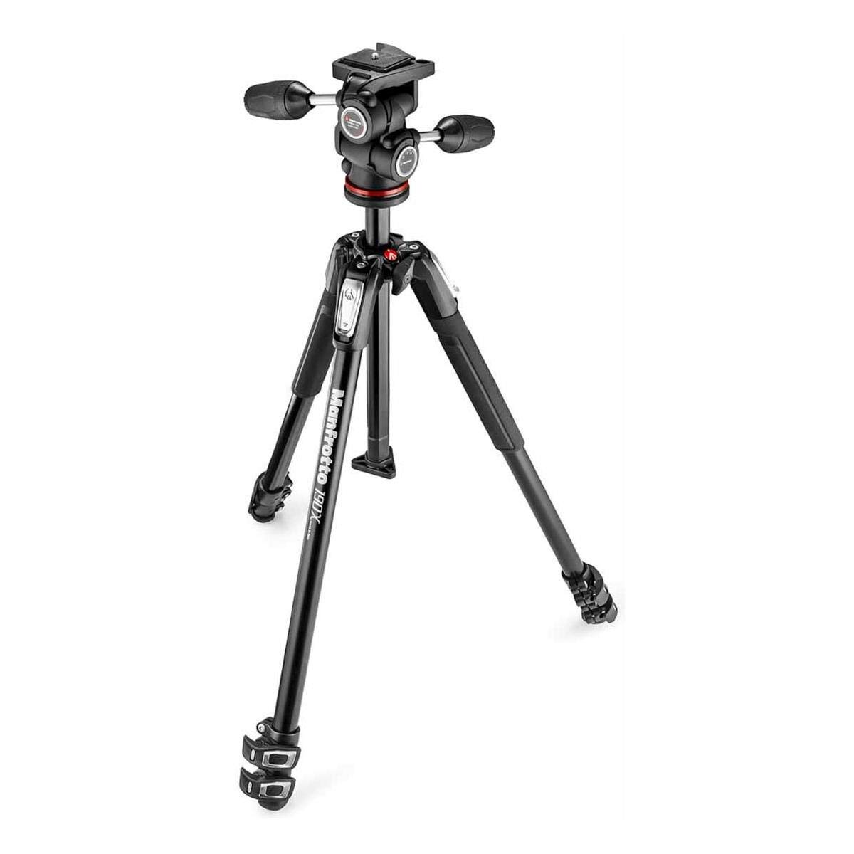 Manfrotto MK190X3-3W Tripod Kit, 3-Section Aluminium with 3-Way Fluid Head, Black/Anthracite, for Mirrorless and DSLR Cameras