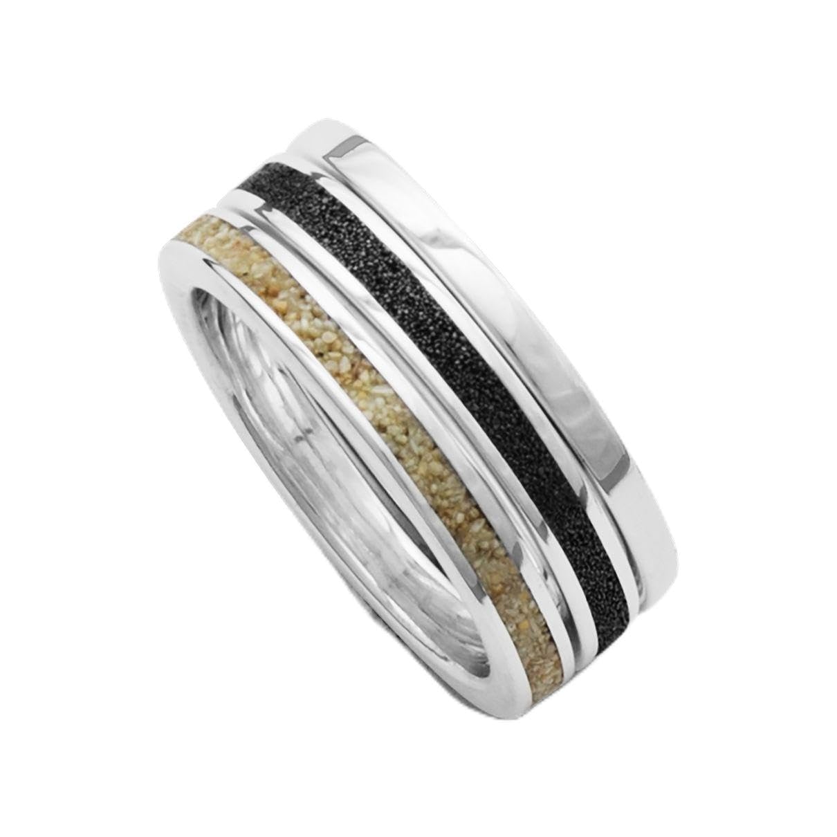Marina Beach Sand Lava Sand Triple Ring Sterling Silver 925 (58 (18.5), Sterling Silver, No Gemstone