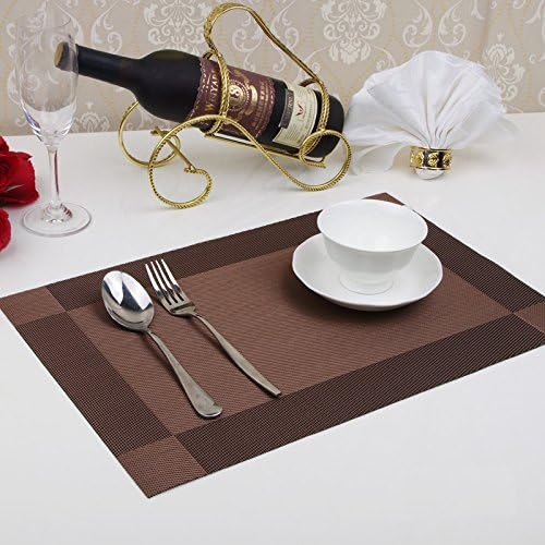 Woven Placemats, Glotao PVC Vinyl Washable Heat Resistant Placemats Durable Non Slip Dinning Room Table Mats Easy to Clean,Set of 4 (Brown)