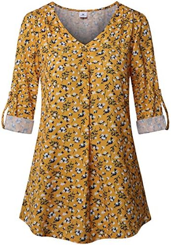 SUNGLORY Women's Casual 3/4 Sleeve V-Neck Plaid Shirts Pullover Top