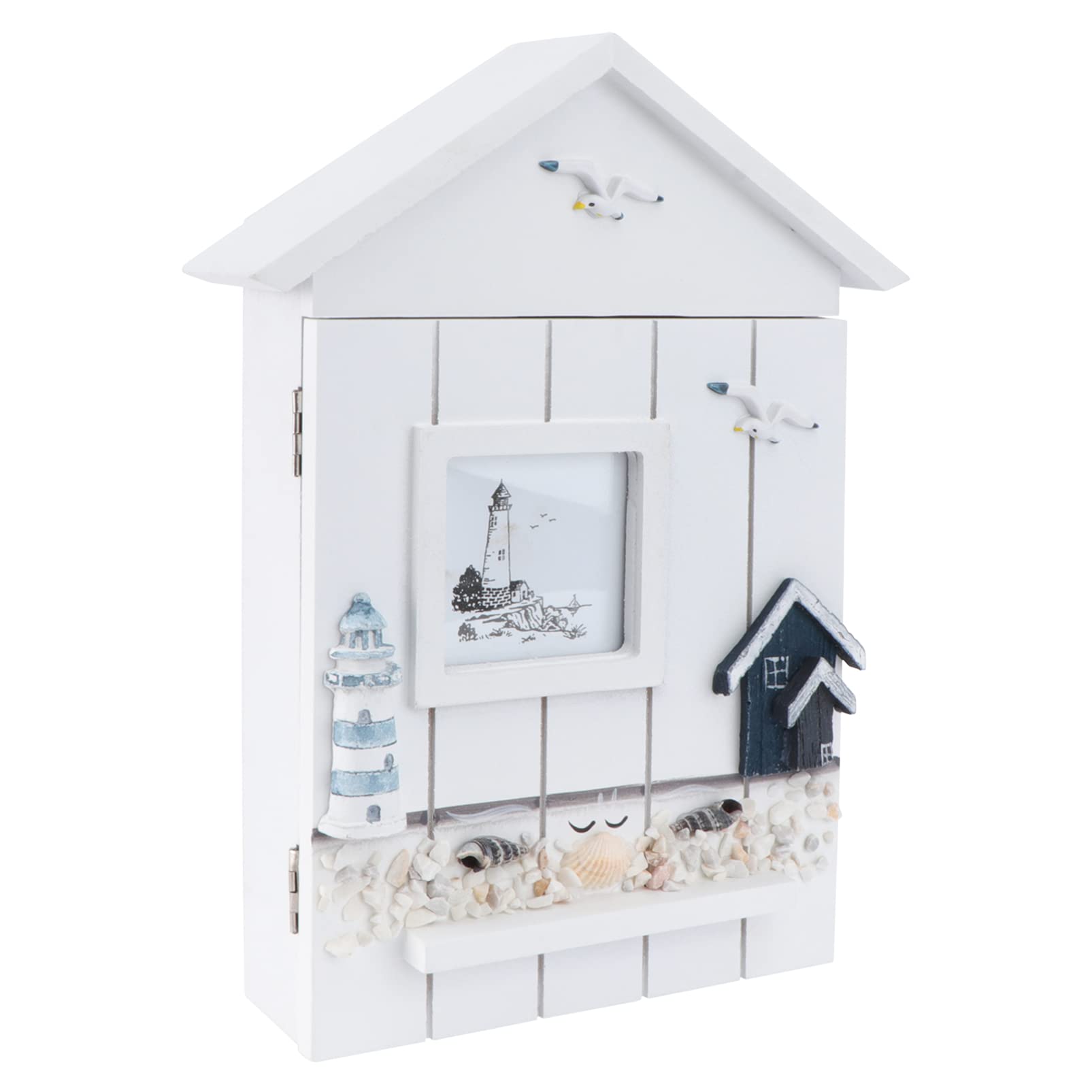 Healeved Key Cabinet Key Storage Holder Case Wall Mounted Wooden Key Holder Wall Mounted Wooden Storage Box (Lighthouse)