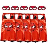 Ecparty Superheros Capes & Masks with Superheros Logo Dress up for Kids (Spider 5 Sets)