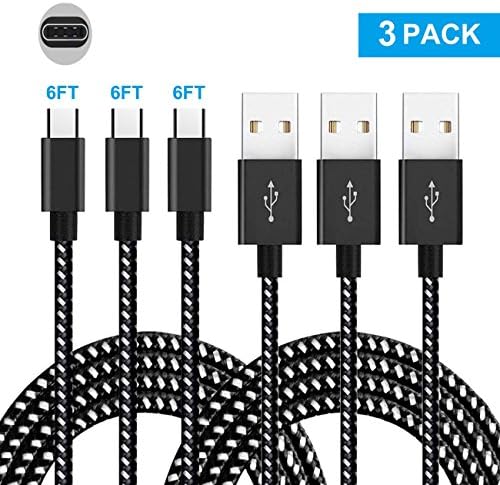 USB Type C Cable 3Pack 6FT Nylon Braided Fast Charging Sync Cable for Samsung Galaxy S8 S8 Plus Nintendo Switch new MacBook Google Pixel Nexus 6P LG G6 More (Black)